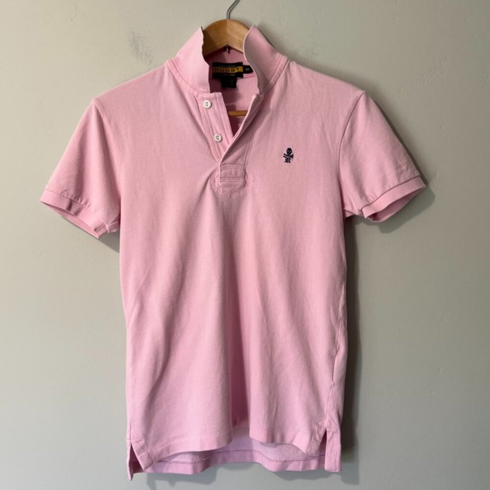Rugby Ralph Lauren men's pink skull & crossbones mesh polo shirt, XS